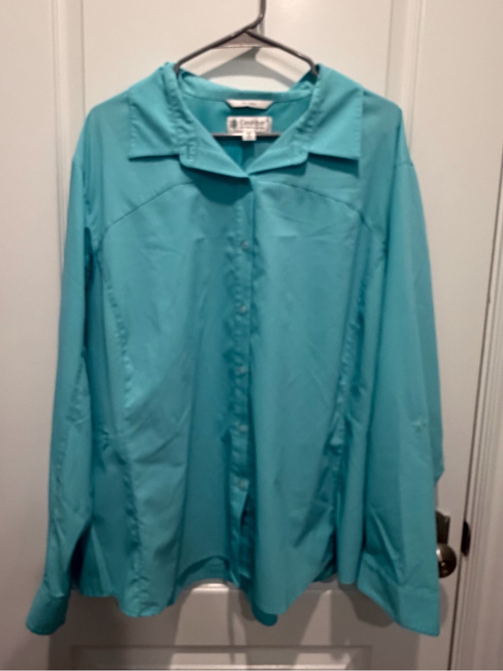 Coolibar Women's Sun Protection Long Sleeve Travel Shirt UPF 50+ Turquoise XXL